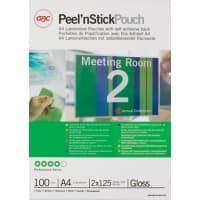 GBC PeelNstic Laminating Pouch A4 Glossy 2 x 125 (250 Microns) Transparent Pack of 100