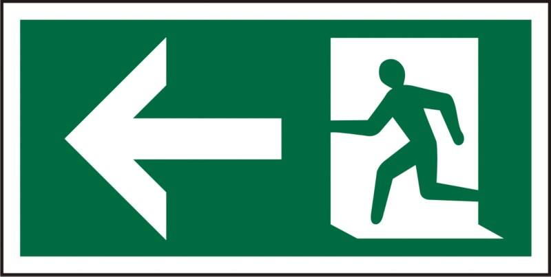 Fire Exit Sign Left Arrow Adhesive PVC (Polyvinyl Chloride) 15 x 30 cm