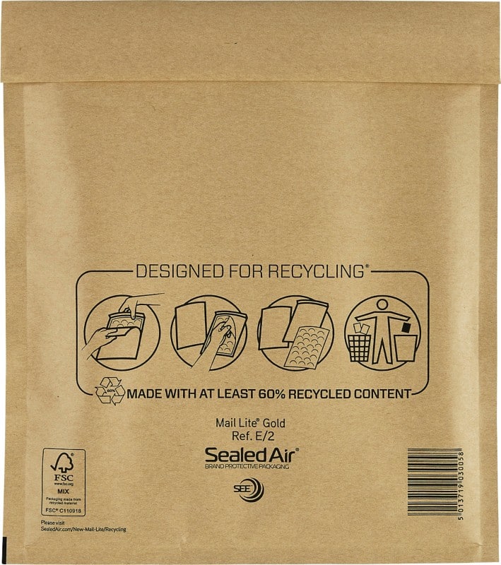 Mail Lite Mailing Bag E/2 Gold Plain 220 (W) x 260 (H) mm Peel and Seal 80 gsm Pack of 100
