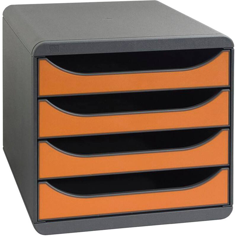 Exacompta Drawer Unit PS (Polystyrene) Orange, Black 4 Drawers 27.8 x 34.7 x 26.7 cm