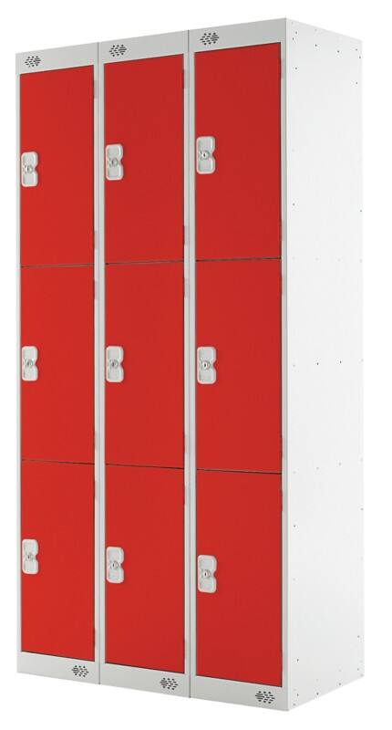 LINK51 Steel Locker 3 Doors 3 nests Key lock 900 x 450 x 1,800 mm Grey, Red