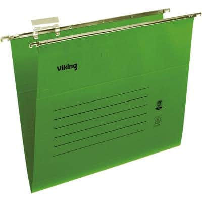 Viking Vertical Suspension File Foolscap V Base 180 gsm Green Pack of 50