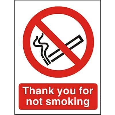 Prohibition Sign Thank You For Not Smoking PVC 15 x 20 cm