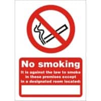 Warning Sign No Smoking Adhesive Plastic 14.8 x 21 cm