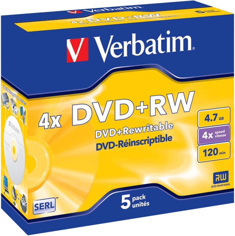 Verbatim DVD+RW Matt Silver 4x 4.7GB 5 Pack Jewel Case