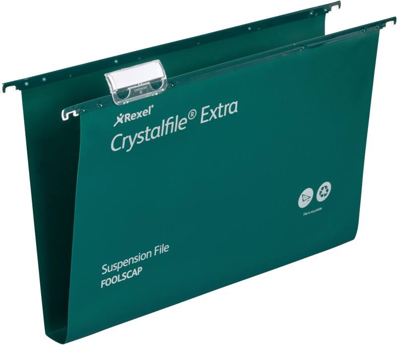 Rexel Crystalfile Heavy Duty Vertical Suspension File 70631 Foolscap U Base 30 mm Green Polypropylene Pack of 25