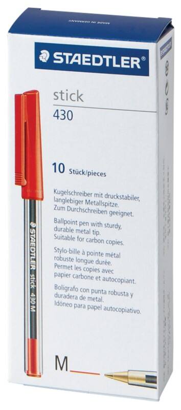 STAEDTLER 430M Ballpoint Pen Red 0.4 mm Medium Ballpoint Pack of 10