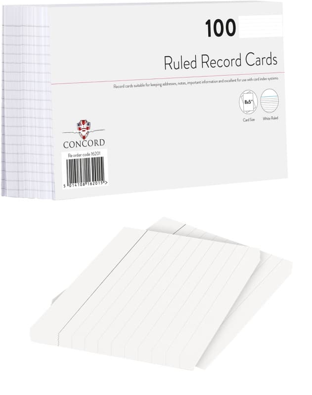 Concord Record Cards Ruled White 203 x 127 mm Pack of 100
