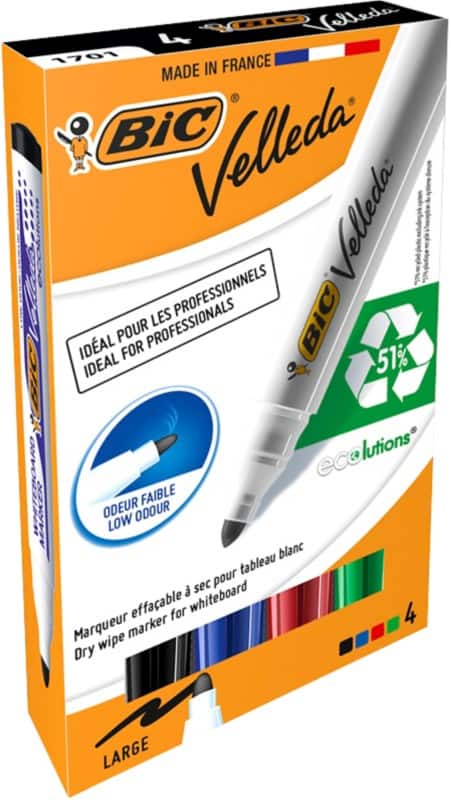 BIC Velleda 1701 Non-permanent Whiteboard Marker Assorted Broad Bullet  -   Pack of 4