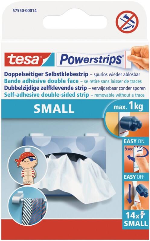 tesa Adhesive Strips Powerstrips Small White 35 mm (W) x 0.035 m (L) Pack of 14