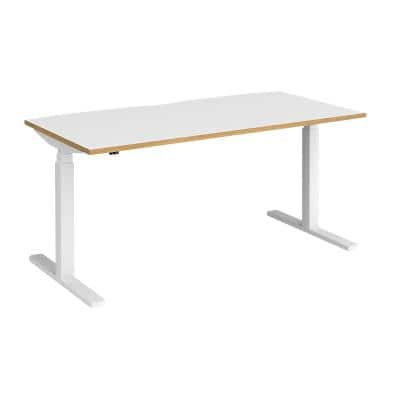 Elev8 Rectangular Sit Stand Single Desk with White & Oak Coloured Melamine Top and White Frame 2 Legs Touch 1600 x 800 x 675 - 1300 mm