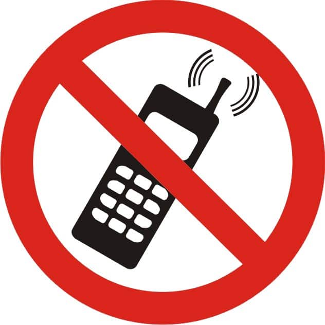 Warning Sign No Mobiles Wall Mounted PVC (Polyvinyl Chloride) 6 x 6 cm