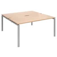 Dams International Rectangular Back to Back Desk with Beech Coloured Melamine Top and Silver Frame 4 Legs Adapt II 1600 x 1600 x 725mm