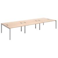Dams International Rectangular Triple Back to Back Desk with Beech Coloured Melamine Top and Silver Frame 4 Legs Connex 4200 x 1600 x 725mm