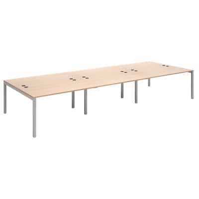 Dams International Rectangular Triple Back to Back Desk with Beech Coloured Melamine Top and Silver Frame 4 Legs Connex 4200 x 1600 x 725mm