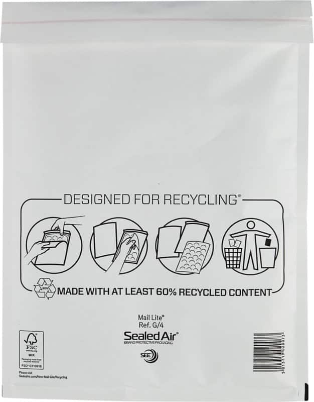 Mail lite mailing bag g/4 white plain 240 (w) x 330 (h) mm peel and seal 79 gsm pack of 50