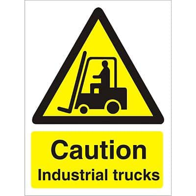 Warning Sign Caution Industrial Trucks Self Adhesive PVC 15 x 20 cm