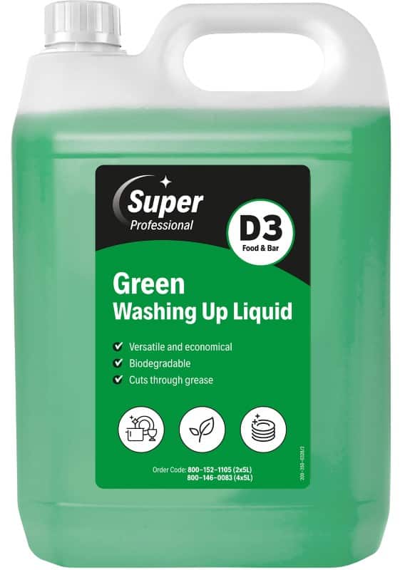 Super Professional Products Green Washing Up Liquid D3 2 Bottles of 5 L