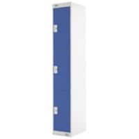 LINK51 Standard Mild Steel Locker with 3 Doors Standard Deadlock Lockable with Key 300 x 450 x 1800 mm Grey & Blue