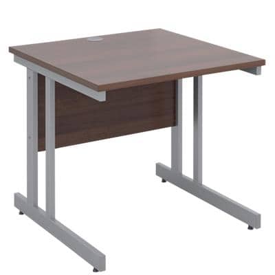 Rectangular Straight Desk with Walnut MFC Top and Silver Frame Cantilever Legs Momento 800 x 800 x 725 mm