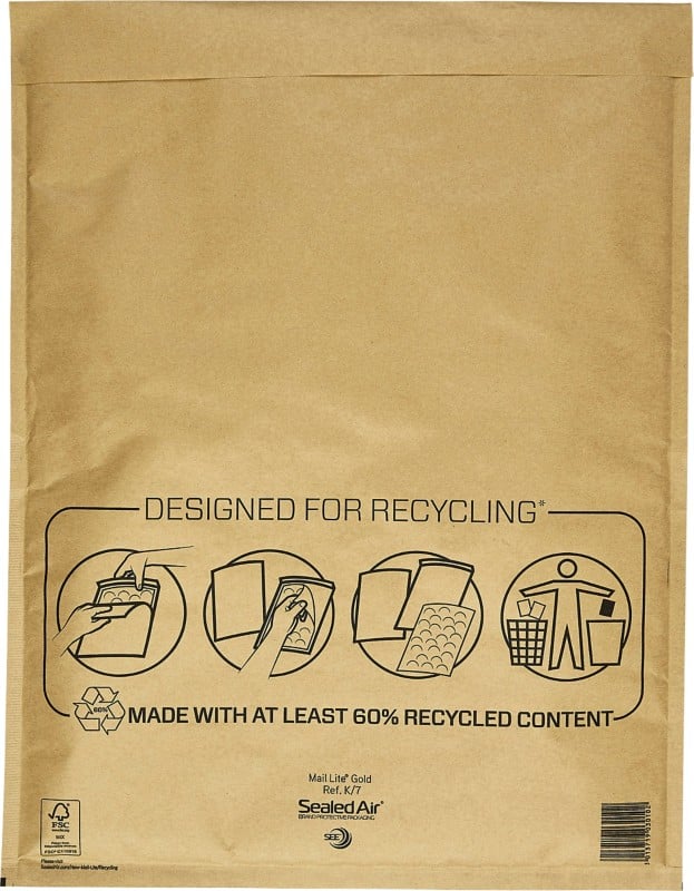 Mail Lite Mailing Bag K/7 Gold Plain 350 (W) x 470 (H) mm Peel and Seal 79 gsm Pack of 50