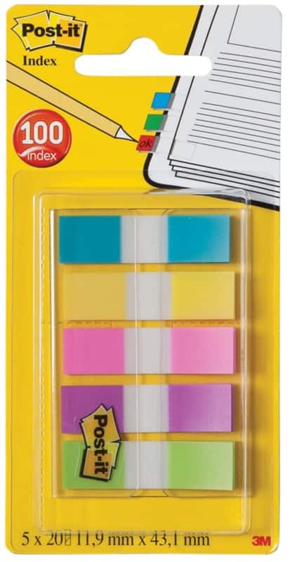 Post-it Index Flags 11.9 x 43.2 mm Bright Assorted 20 x 5 Pack