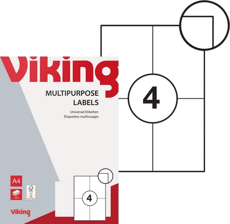 Viking Multipurpose Labels Self-Adhesive 105 x 148 mm White 100 Sheets of 4 Labels