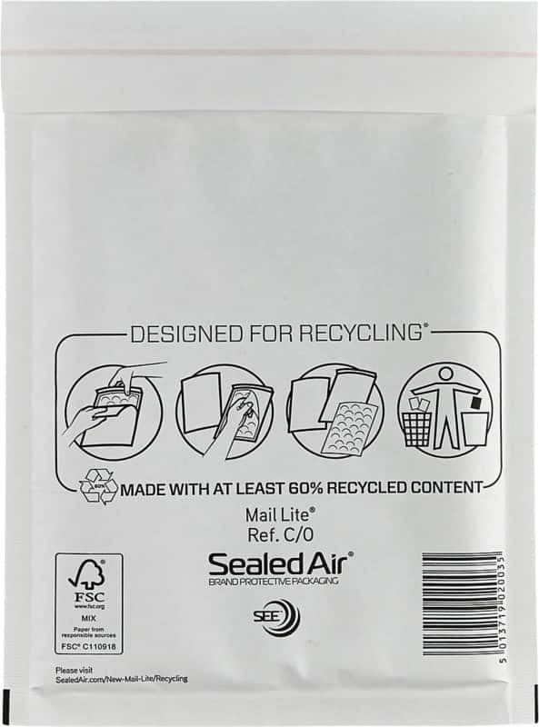 Mail lite mailing bag c/0 white plain 150 (w) x 210 (h) mm peel and seal 79 gsm pack of 100