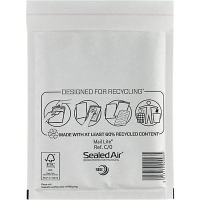 Mail Lite Padded Envelopes C/0 150 (W) x 210 (H) mm Peel and Seal White Pack of 100