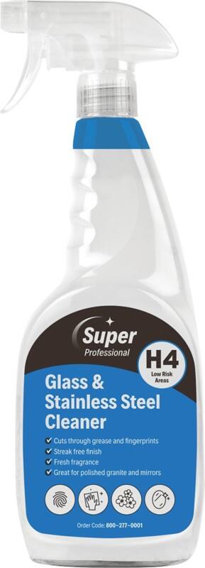 Super Professional Products H4 Glass & Stainless Steel Cleaner 750ml 6 Bottles