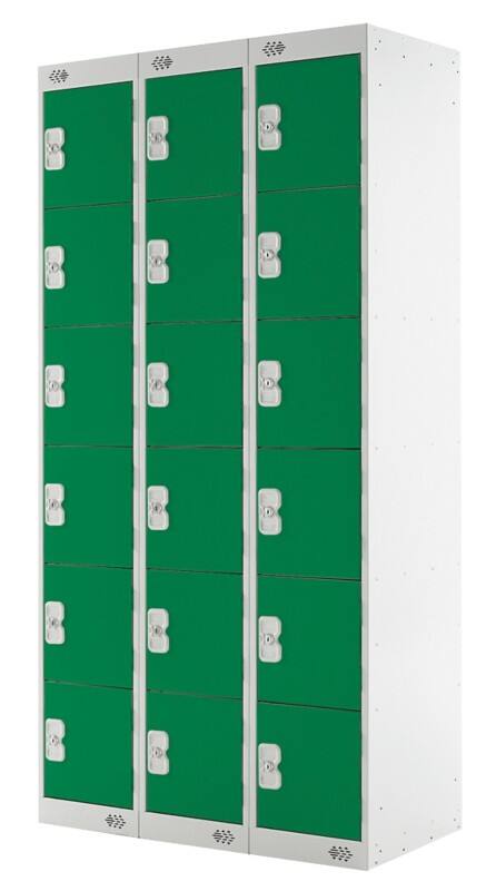 LINK51 Steel Locker 6 Doors 3 nests Key lock 900 x 450 x 1,800 mm Green, Grey