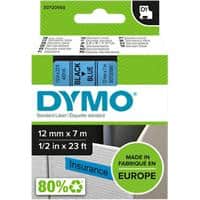 Dymo D1 S0720560 / 45016 Authentic Label Tape Self Adhesive Black Print on Blue 12 mm x 7m