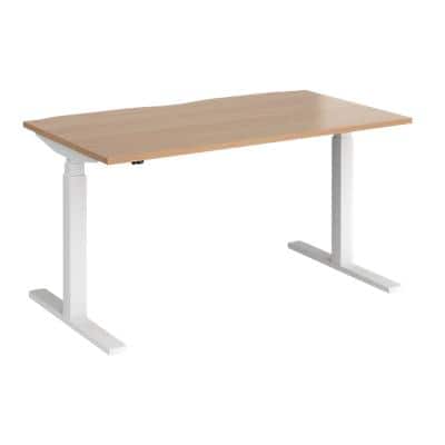Elev8 Rectangular Sit Stand Single Desk with Beech Coloured Melamine Top and White Frame 2 Legs Touch 1400 x 800 x 675 - 1300 mm