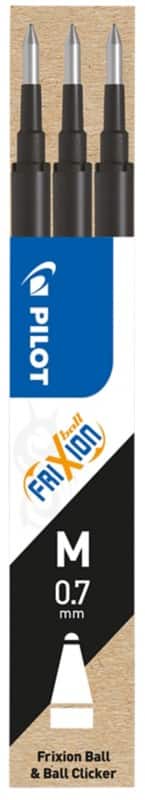 Pilot FriXion Ball Clicker Rollerball Pen Refill 0.35 mm Medium Conical Black Pack of 3
