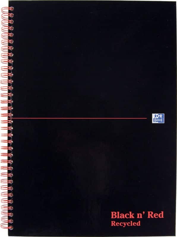 OXFORD Notebook Black n' Red A4 Ruled Spiral Bound Cardboard Hardback Black, Red 140 Pages 70 Sheets