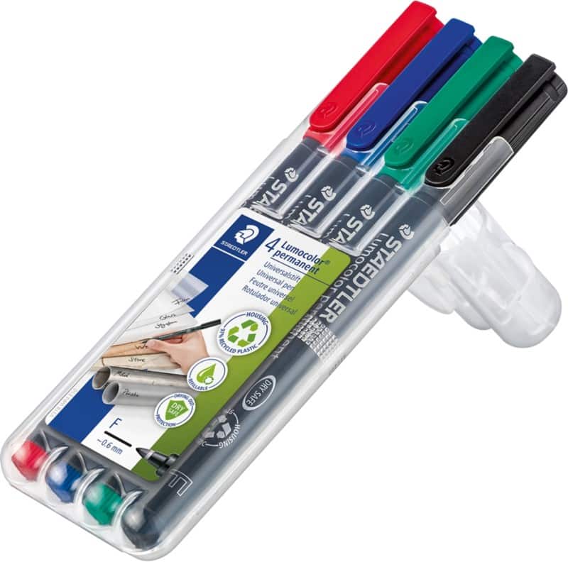 STAEDTLER Lumocolor 318 OHP Marker Fine Bullet 0.6 mm Assorted Refillable Pack of 4