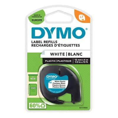 Dymo LT S0721610 / 91201 Authentic LetraTag Label Tape Self Adhesive Black Print on White 12 mm x 4m