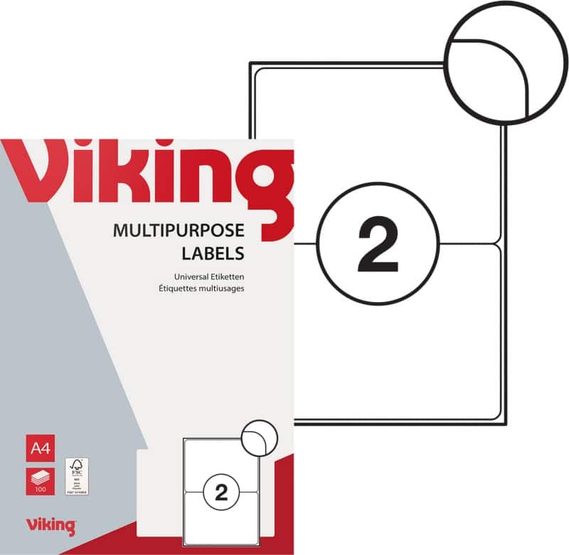 Viking Multipurpose Labels Self Adhesive 199.6 x 143.5 mm White 100 Sheets of 2 Labels
