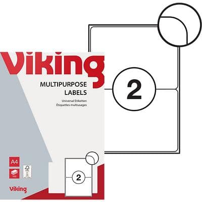 Viking Multipurpose Labels Self Adhesive 199.6 x 143.5 mm White 100 Sheets of 2 Labels