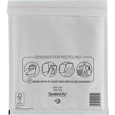Mail Lite Mailing Bag E/2 White Plain 220 (W) x 260 (H) mm Peel and Seal 79 gsm Pack of 100