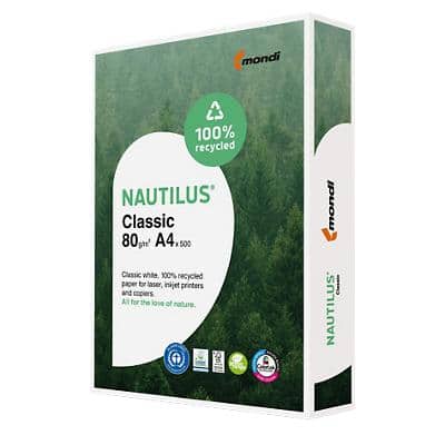 Nautilus Classic A4 Printer Paper White Recycled 100% 80 gsm Frosted 500 Sheets