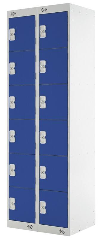LINK51 Steel Locker 6 Doors 2 nests Key lock 600 x 450 x 1,800 mm Blue, Grey