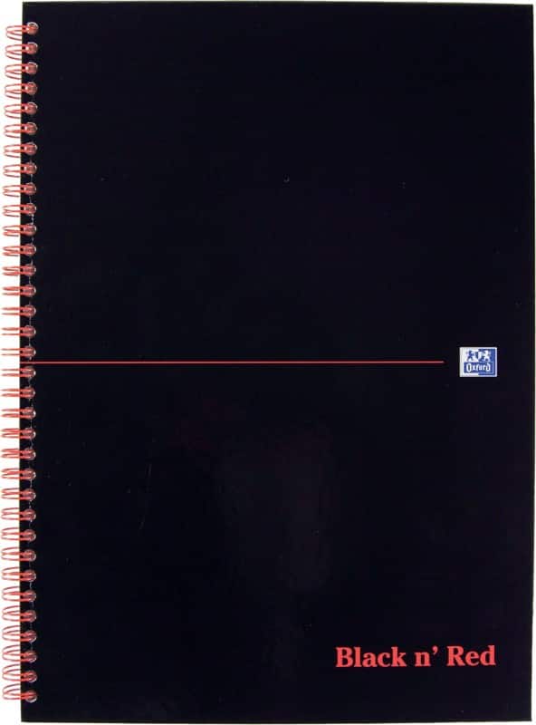 OXFORD Notebook Black n' Red A4 Ruled Spiral Bound Cardboard Hardback Black, Red 140 Pages 70 Sheets