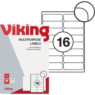 Viking Multipurpose Labels Self Adhesive 99.1 x 33.9 mm White 100 Sheets of 16 Labels