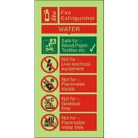 Fire Procedure Sign Water Extinguisher Photoluminescent PVC 100 x 200 mm
