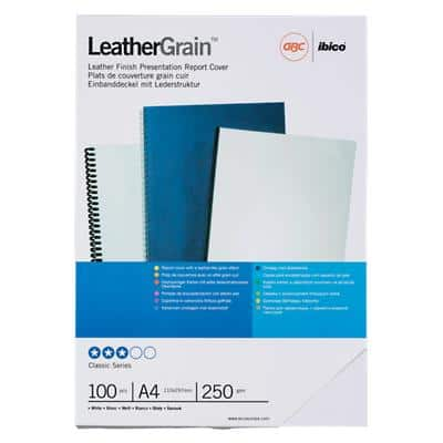 GBC Binding Covers A4 LeatherGrain 250 gsm White Pack of 100