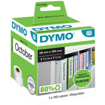 DYMO LW Spine Label Authentic 99019 18433 Adhesive Black on White 59 x 190 mm 110 Labels