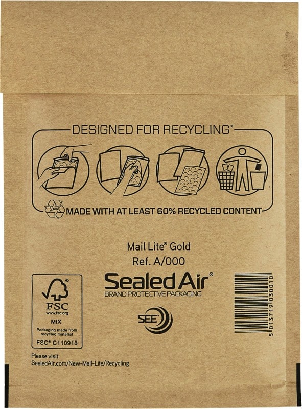 Mail Lite Mailing Bag A/000 Gold Plain 110 (W) x 160 (H) mm Peel and Seal Pack of 100