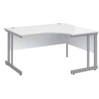 Corner Right Hand Design Ergonomic Desk with White MFC Top and Silver Frame Adjustable Legs Momento 1400 x 1200 x 725 mm