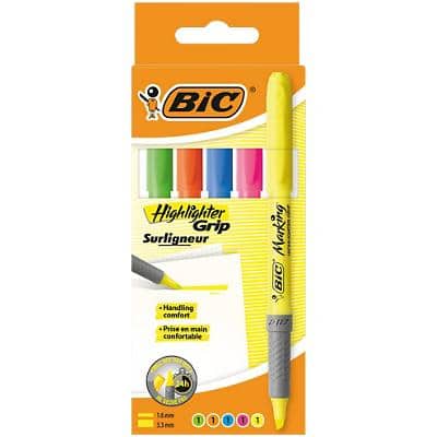 BIC Brite Liner Grip Highlighter Assorted Medium Chisel 1.6-3.3 mm Pack of 5